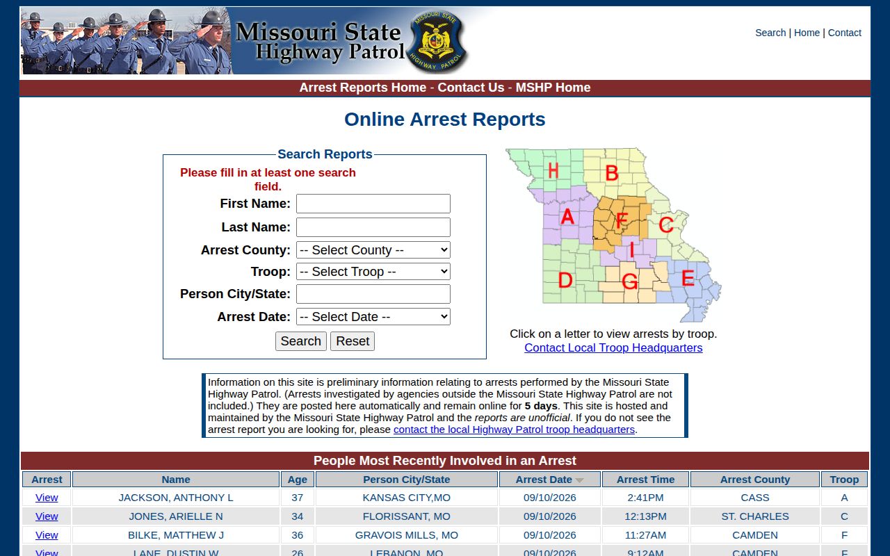 Ray County recent arrests five-day MSHP report search