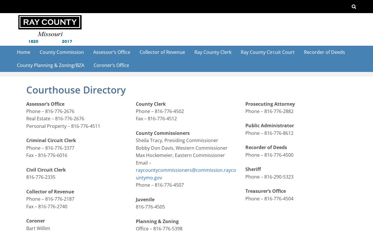 Ray County recent arrest official Sheriff directory contacts