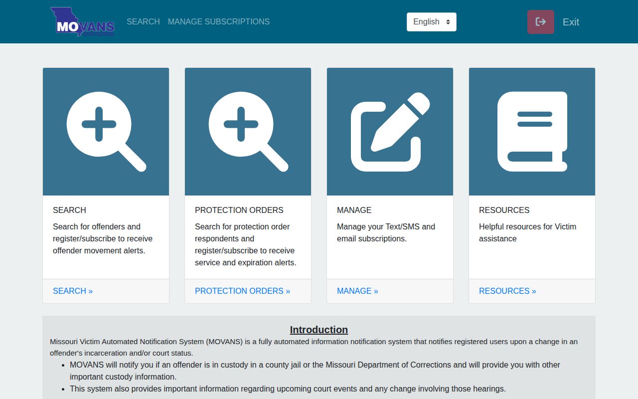 MOVANS registration portal for Missouri custody alerts